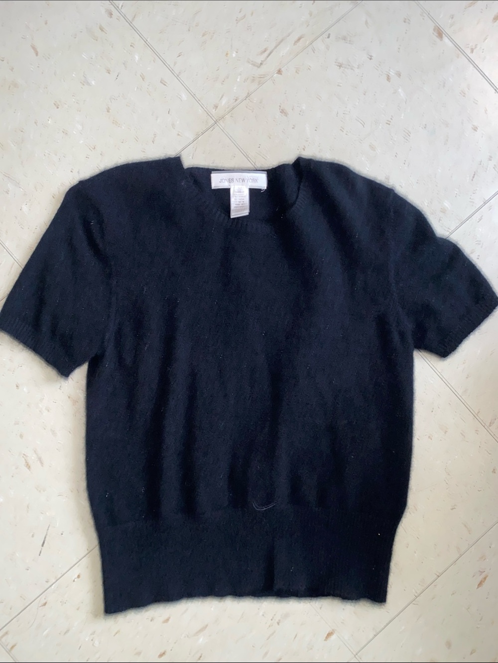 Jones New York 100% Cashmere Short Sleeve Sweater Black Medium